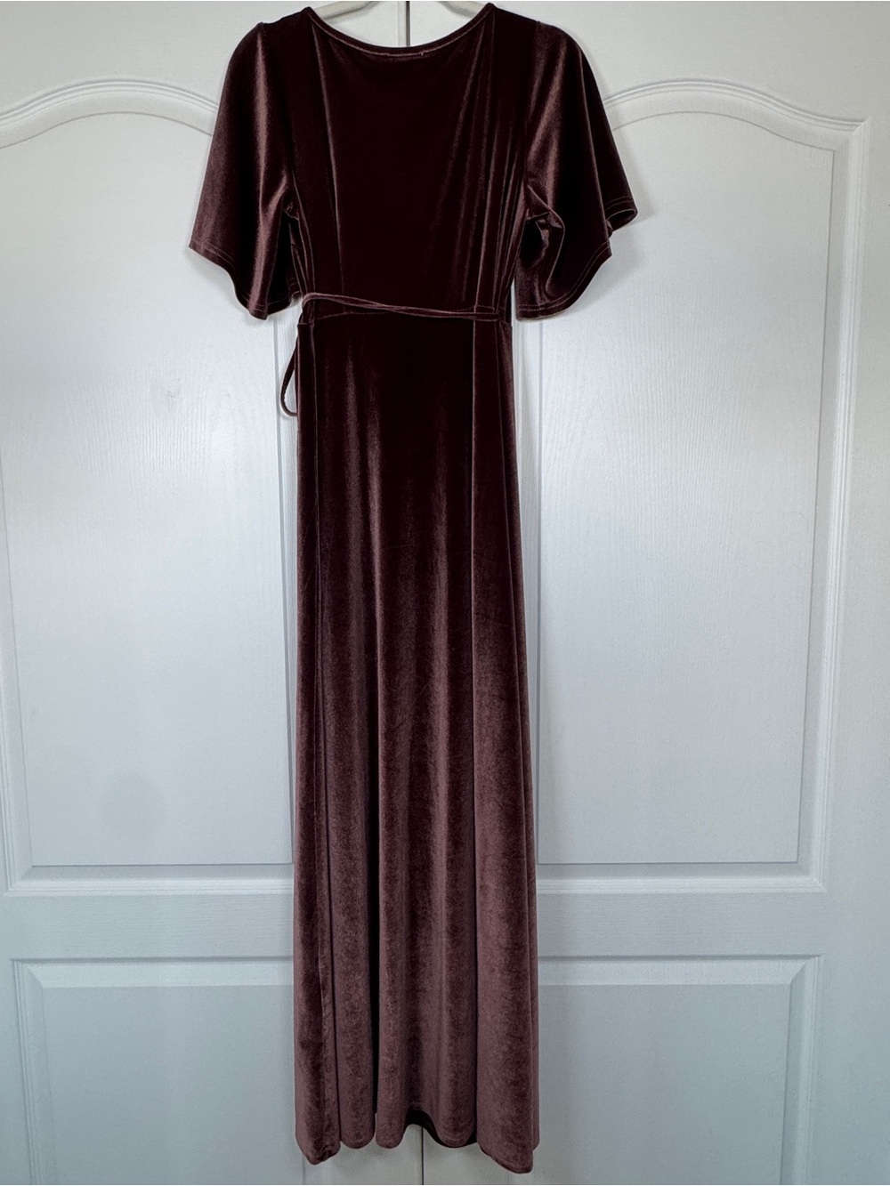 Baltic Born Katelyn Clove Velvet Maxi Wrap Dress Mauve Brown Wedding Guest - Picture 6 of 15